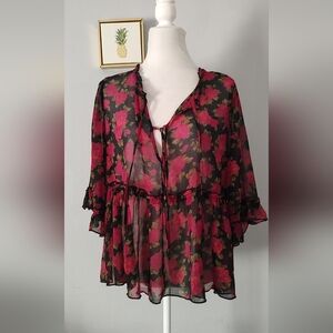 American Eagle Blouse   Large Ruffles  Style Sheer Casual